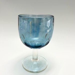 Barlett Collins - Thumbprint Blue Iridescent Carnival Goblet Glass Cup.